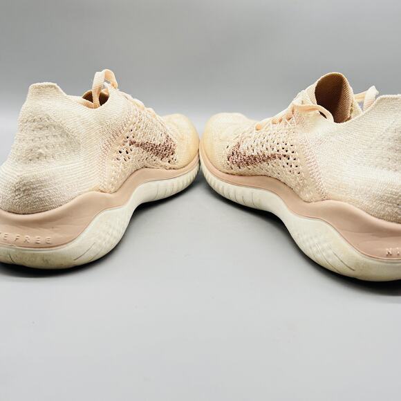 Nike Shoes Womens 9 Pink Beige Free RN Flyknit 2018 Running Athletic Sneakers - Picture 7 of 10